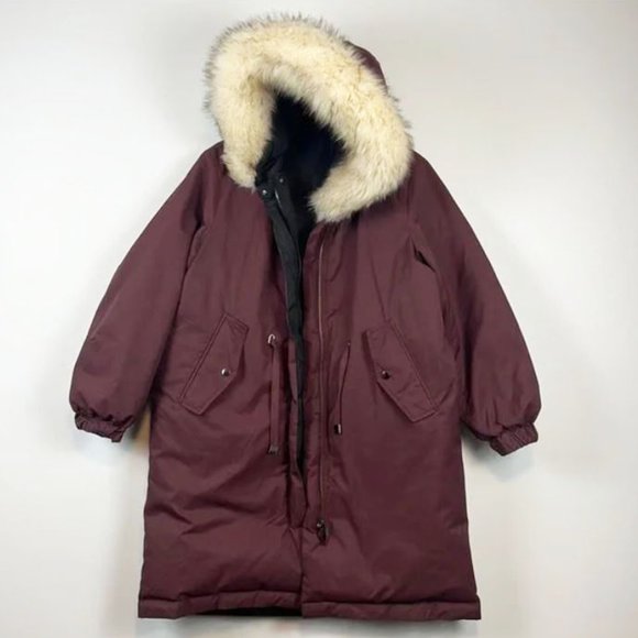 Zara Reversible Duck Down Oversized Relaxed Faux Fur Hood Puffer Jacket S - Picture 6 of 15